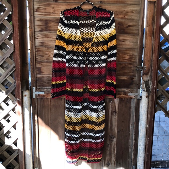Forever 21 Sweaters - Forever21 Colorful Coachella Crochet Long Cardigan Small